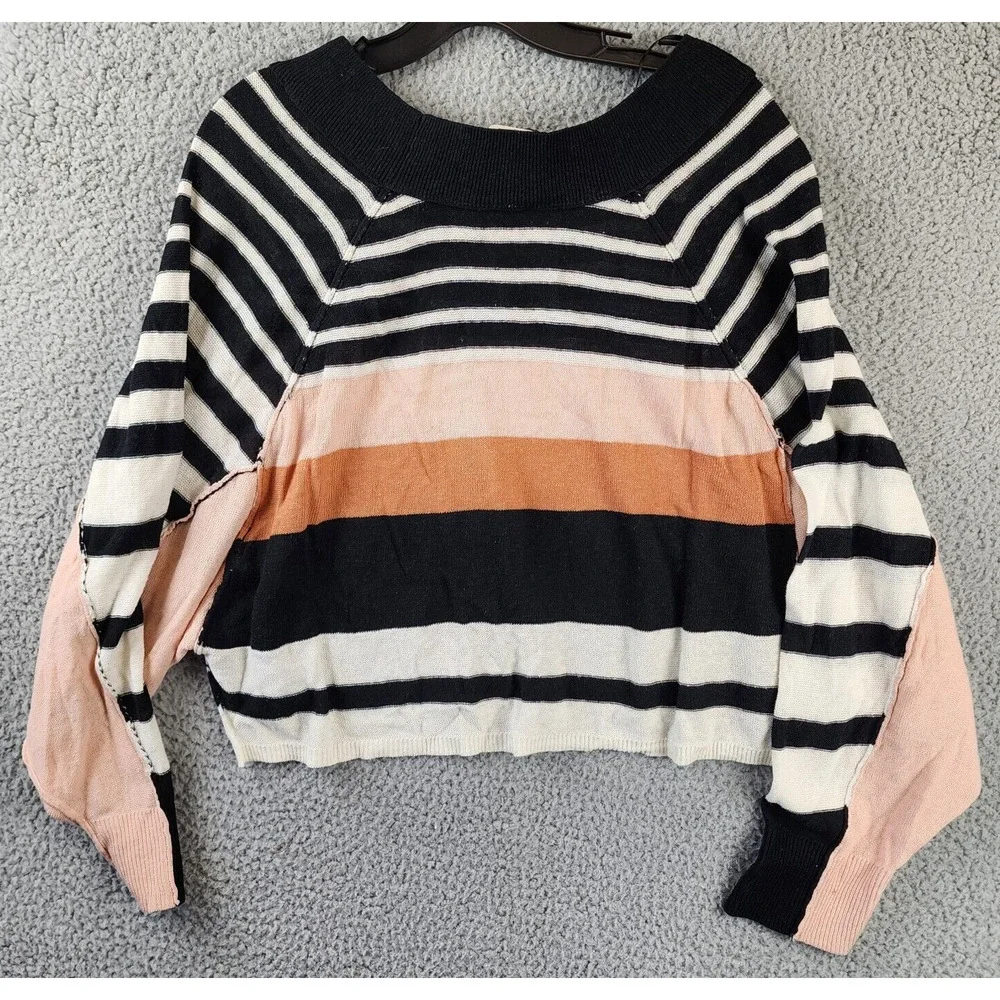 Free People Block Party Pullover Sweater Women's XS Black Pearl Combo Round Neck - Picture 12 of 15
